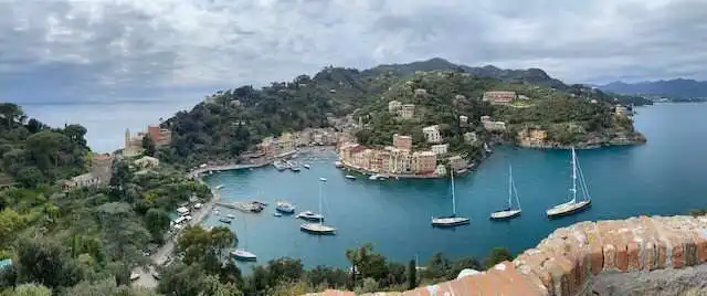 Panoramic view of Portofino and surrounding area