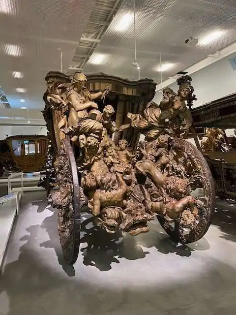 Ornate carvings on one of the many coaches in the new building