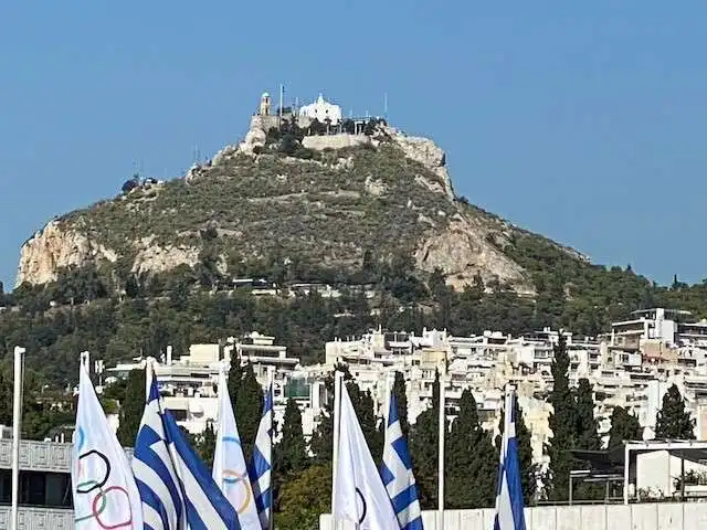 View of Mount Whatever (Hill) from Panathenaic Stadium. (The picture is zoomed somewhat. It's not that close.)