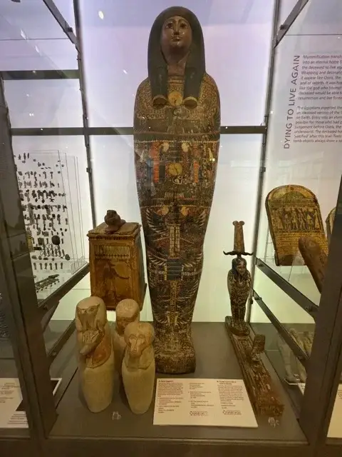 Mummy case and other burial objects
