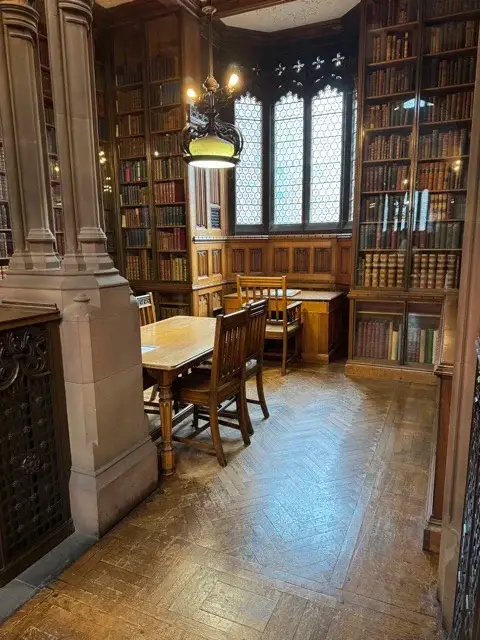 One of the alcoves in the reading room of the John Rylands Library