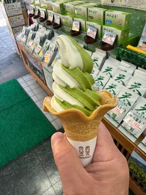 Vanilla and macha soft-serve ice cream