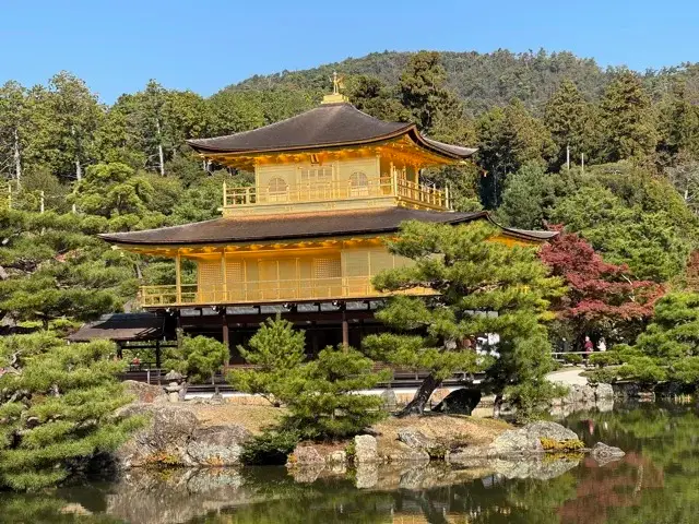 A close-up of the Golden Pavilion of Kinkaku-ji Temple