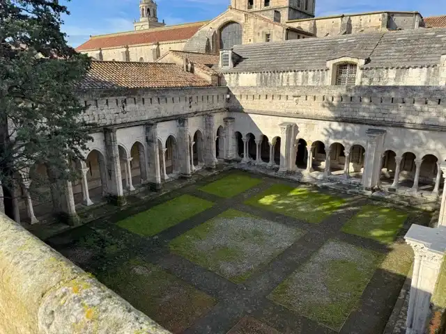 Looking down on the cloister from the roof