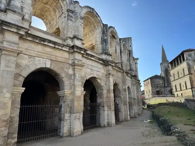 A small section of the exterior of Arènes d'Arles