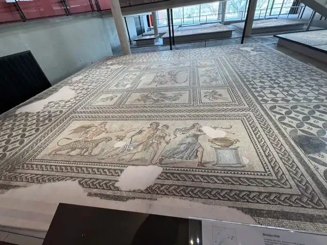 One of the mosaic tile floors on display at Musée départemental Arles antique