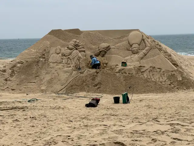 Sand sculpture in progress at Haeundae Beach