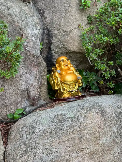 Small happy Buddha on a rock
