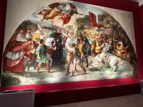 Reproduction of Raphael's fresco from 1514, "The meeting of Pope Leo I the Great and Attila"