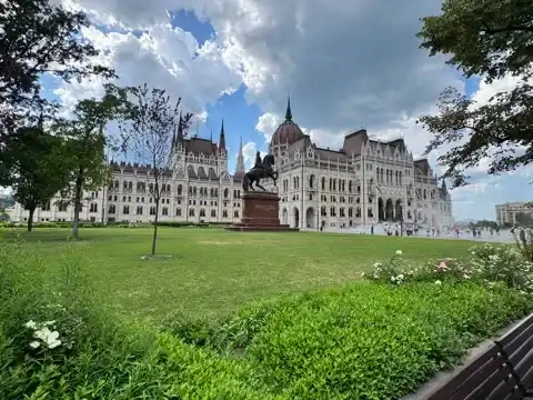 The side of the Hungarian Parliament  building away from the Danube