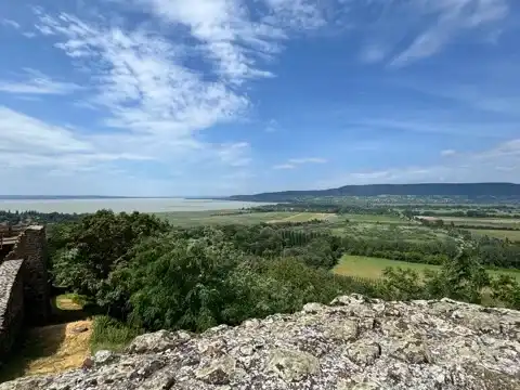 The vista from the viewing platform on the plateau below the main part of Szigliget Castle