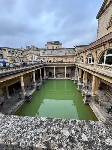 Great Bath of the Roman Baths as seen from the Victorian Terrace a level above it
