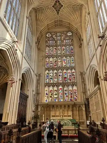 Stained glass window depicting the life of Christ