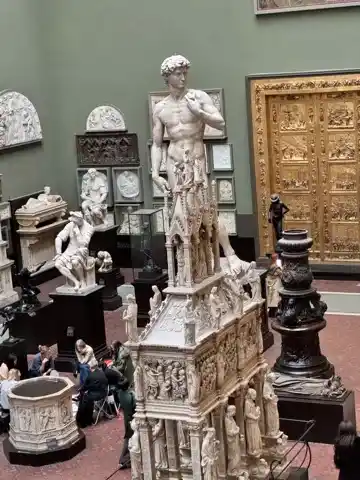 A cast of Michelangelo's David among other objects in one of the Cast Courts of the V&A